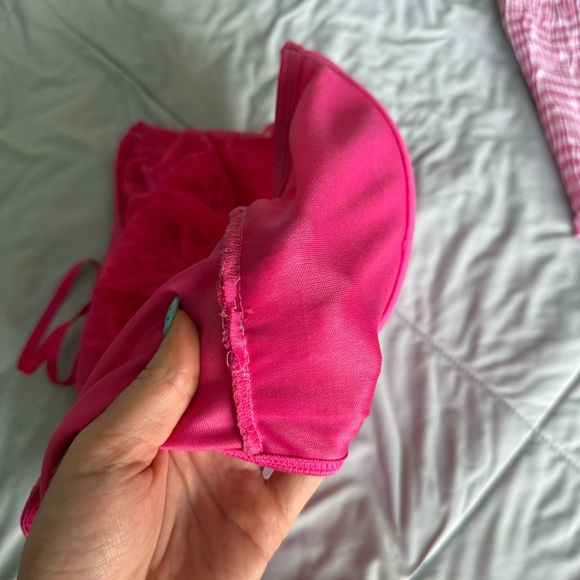 SHEIN Red, Pink, and Blue Bandeau Crop Tops Gingham Lace Ruffle Tops Bundle - Picture 5 of 12